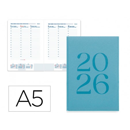 Agenda encuadernada liderpapel creta 150x210 mm 2026 semana vista light azul papel 70 gr