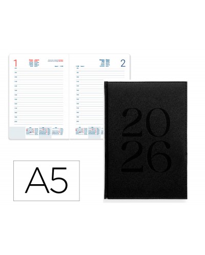 Agenda encuadernada liderpapel creta 150x210 mm 2026 dia pagina negro papel 70 gr