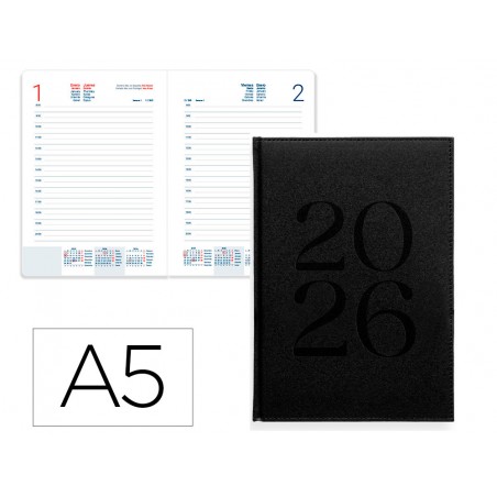 Agenda encuadernada liderpapel creta 150x210 mm 2026 dia pagina negro papel 70 gr