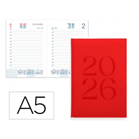 Agenda encuadernada liderpapel creta 150x210 mm 2026 dia pagina burgundy papel 70 gr