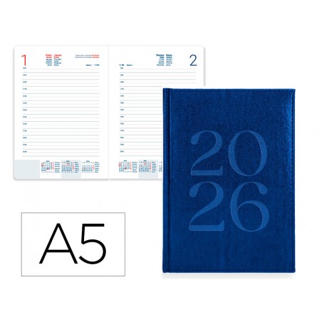 Agenda encuadernada liderpapel creta 150x210 mm 2026 dia pagina azul papel 70 gr