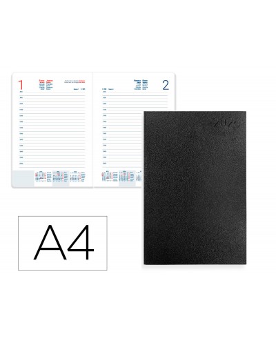 Agenda encuadernada liderpapel corfu a4 2026 dia pagina negro papel 60 gr