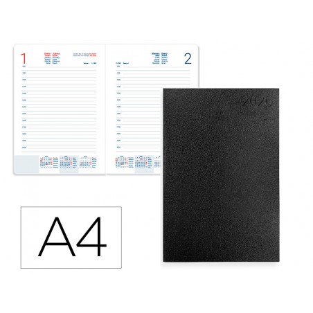 Agenda encuadernada liderpapel corfu a4 2026 dia pagina negro papel 60 gr