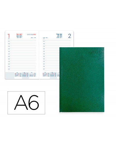 Agenda encuadernada liderpapel corfu a6 2026 dia pagina verde papel 60 gr