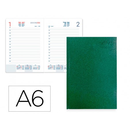 Agenda encuadernada liderpapel corfu a6 2026 dia pagina verde papel 60 gr
