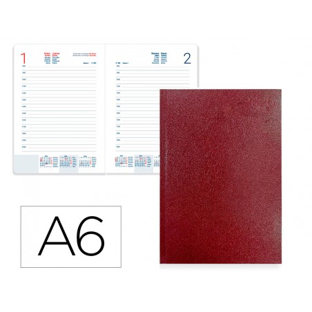 Agenda encuadernada liderpapel corfu a6 2026 dia pagina rojo papel 60 gr
