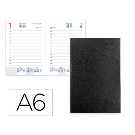 Agenda encuadernada liderpapel corfu a6 2026 dia pagina negro papel 60 gr