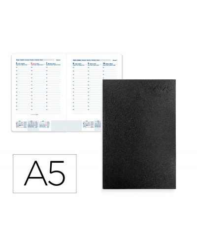 Agenda encuadernada liderpapel corfu a5 2026 semana vista negro papel 60 gr