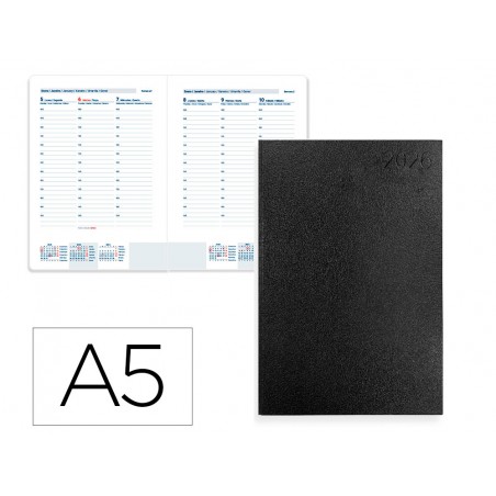 Agenda encuadernada liderpapel corfu a5 2026 semana vista negro papel 60 gr