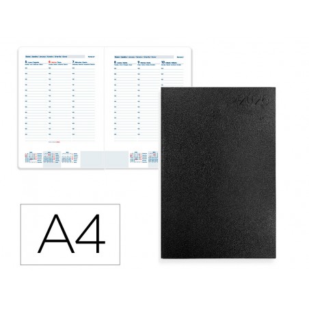 Agenda encuadernada liderpapel corfu a4 2026 semana vista negro papel 60 gr