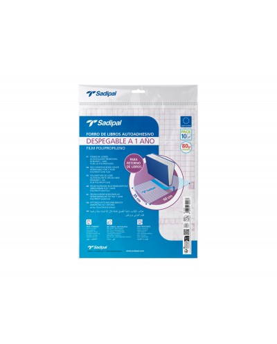 Forralibro adhesivo para libros sadipal desplegable 1 ano 80 mc 50x35 cm pack de 10 unidades