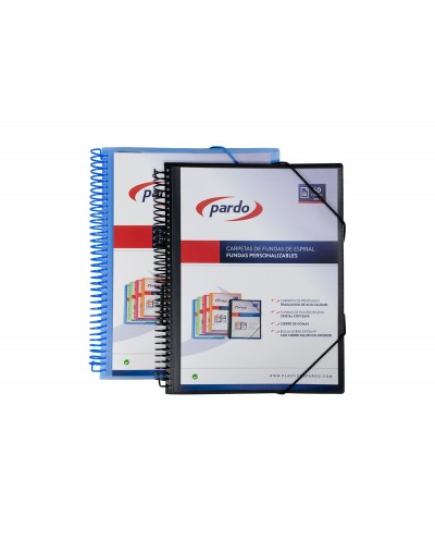 Carpeta pardo escaparate polipropileno espiral 80 fundas personalizable color azul