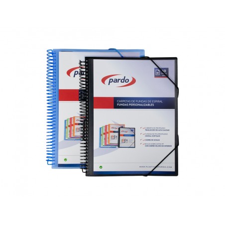 Carpeta pardo escaparate polipropileno espiral 60 fundas personalizable color azul