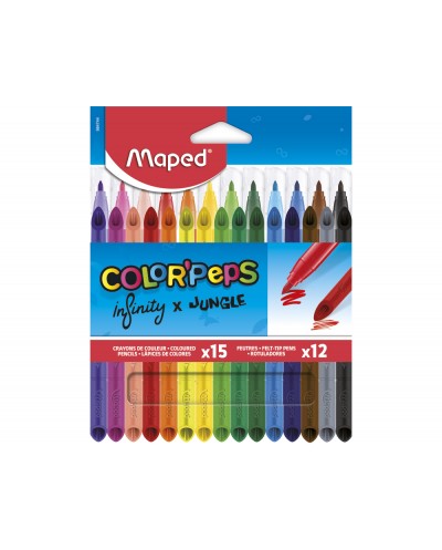 Set rotuladores maped color pepjungle 12 colores 15 lapices de colores infinity surtidos
