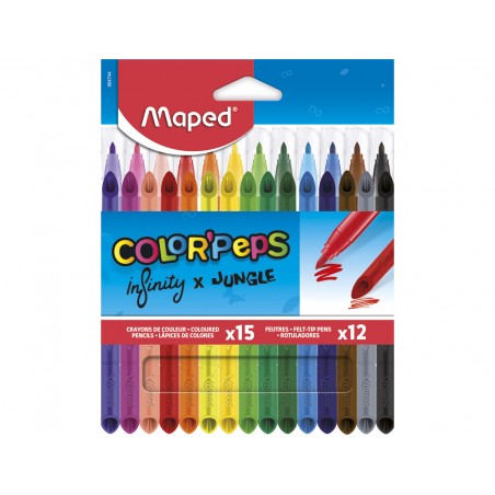 Set rotuladores maped color pepjungle 12 colores 15 lapices de colores infinity surtidos