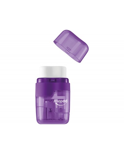 Sacapuntas maped plastico connect 2 usos con goma colores translucidos surtidos