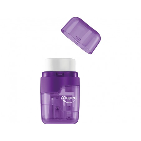 Sacapuntas maped plastico connect 2 usos con goma colores translucidos surtidos