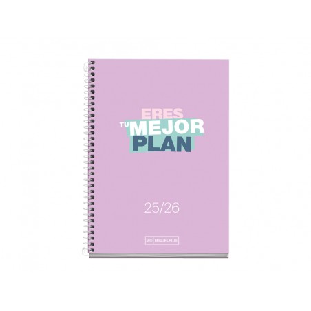 Agenda espiral escolar miquelrius activa octavo dia pagina 25 26 tapa carton forrado lila