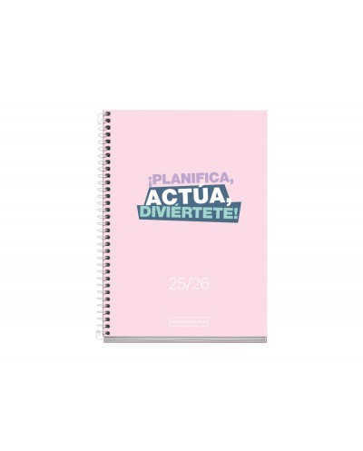 Agenda espiral escolar miquelrius activa octavo semana vista 25 26 tapa carton forrado rosa