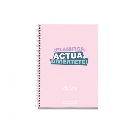 Agenda espiral escolar miquelrius activa octavo semana vista 25 26 tapa carton forrado rosa