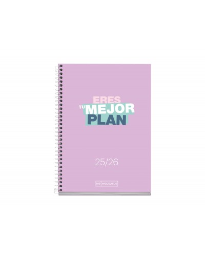 Agenda espiral escolar miquelrius activa octavo semana vista 25 26 tapa carton forrado lila