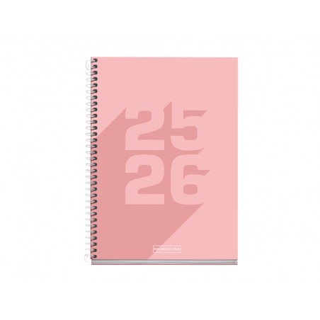 Agenda espiral escolar miquelrius basic din a5 dia pagina 25 26 tapa carton forrado rosa