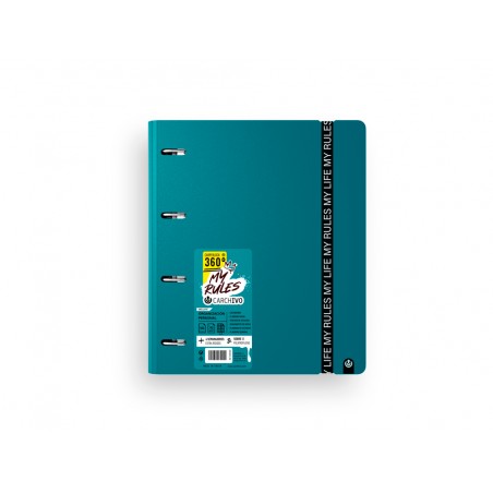 Carpeta carchivo my rules 4 anillas 35 mm polipropileno foam 360 din a4 recambio 100 h con gomilla color verde
