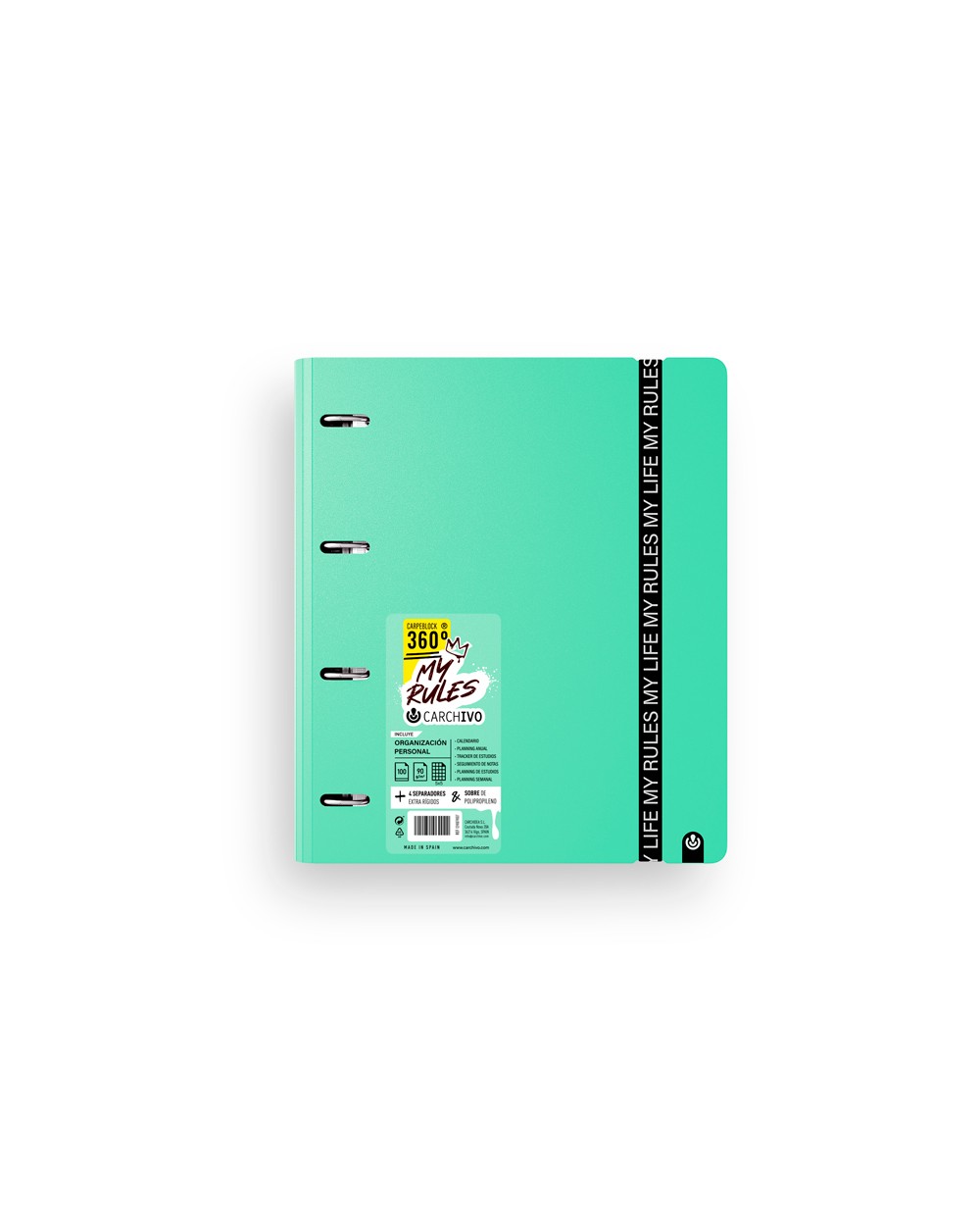 Carpeta carchivo my rules 4 anillas 35 mm polipropileno foam 360 din a4 recambio 100 h con gomilla color verde