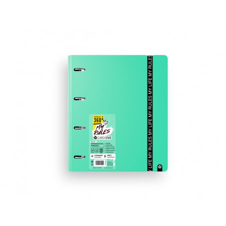 Carpeta carchivo my rules 4 anillas 35 mm polipropileno foam 360 din a4 recambio 100 h con gomilla color verde