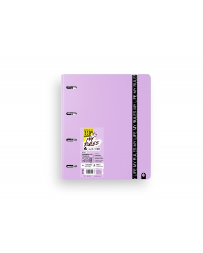 Carpeta carchivo my rules 4 anillas 35 mm polipropileno foam 360 din a4 recambio 100 h con gomilla color malva