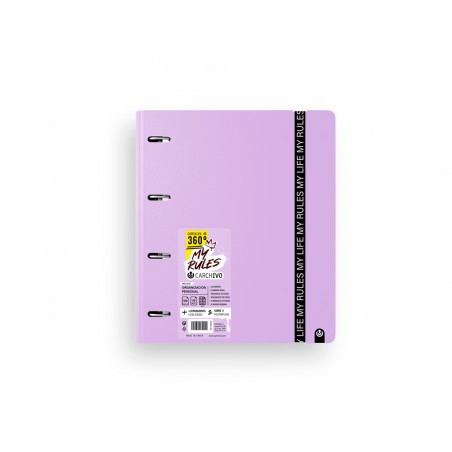 Carpeta carchivo my rules 4 anillas 35 mm polipropileno foam 360 din a4 recambio 100 h con gomilla color malva