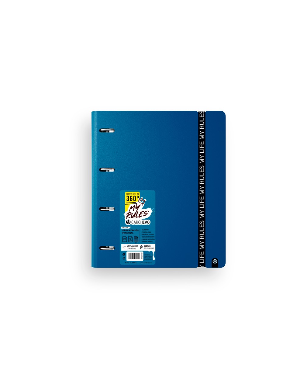 Carpeta carchivo my rules 4 anillas 35 mm polipropileno foam 360 din a4 recambio 100 h con gomilla color azul