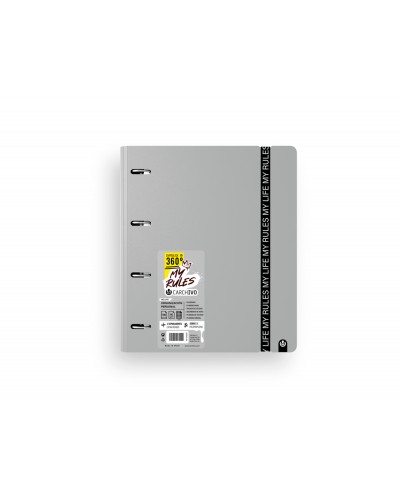 Carpeta carchivo my rules 4 anillas 35 mm polipropileno foam 360 din a4 recambio 100 h con gomilla color gris