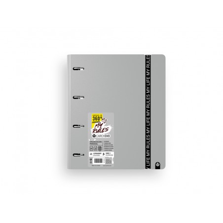 Carpeta carchivo my rules 4 anillas 35 mm polipropileno foam 360 din a4 recambio 100 h con gomilla color gris