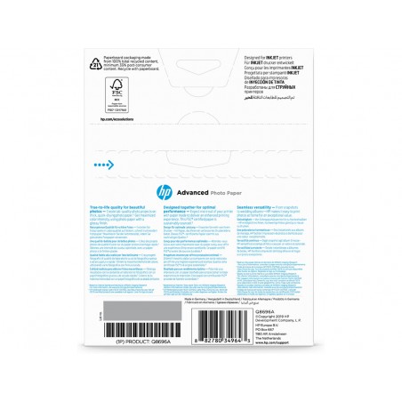 Papel fotografico hp satinado 13x18 cm 250 gr pack de 25 unidades