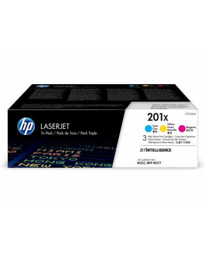 Toner hp 201x pack 3 unidades amarillo cian magenta