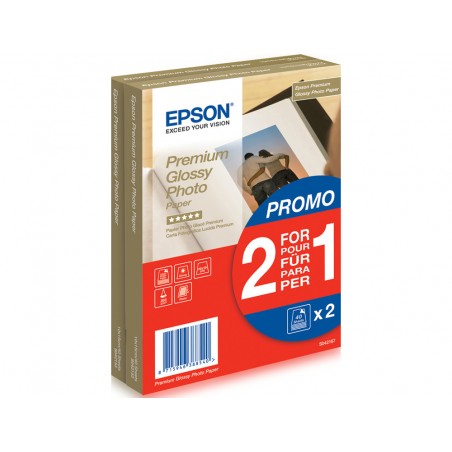 Papel fotografico epson premium photo brillo 10x15 cm 255 gr 2 x pack 40 hojas