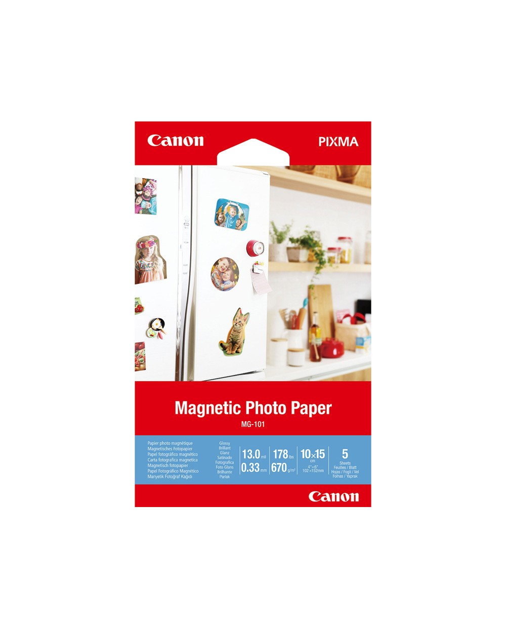 Papel magnetico canon mg 101 10x15 cm pack de 5 hojas
