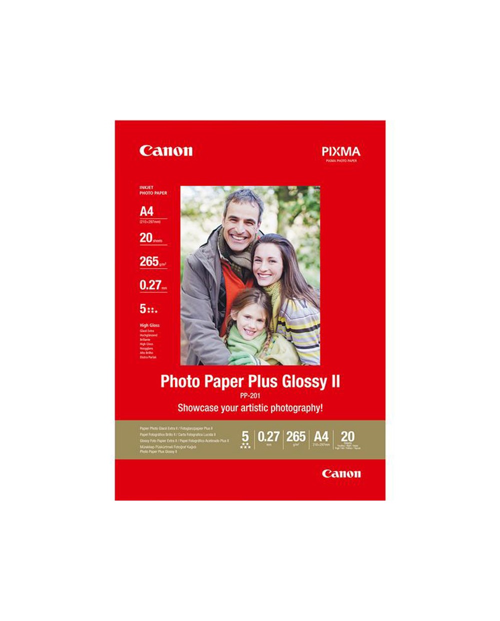 Papel fotografico canon pp 201 glossy ii a4 265 gr pack de 20 unidades