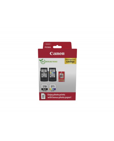 Ink jet canon pixma pg 510 cl 511 multipack de 1 unidades negro 1 color 250 paginas