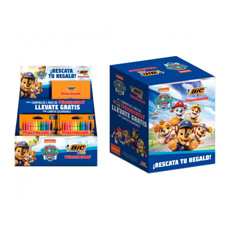 Lapices cera plastidecor caja de 12 colores surtidos expositor de 24 unidades 24 cuadernos colorear patrulla