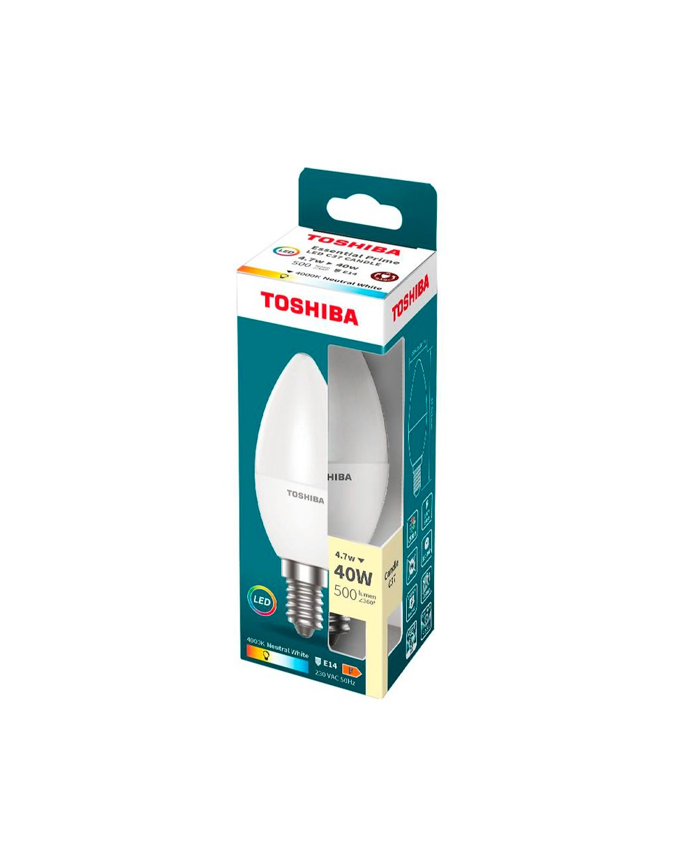Bombilla led toshiba essential c37 e14 47w luz neutra 4000k