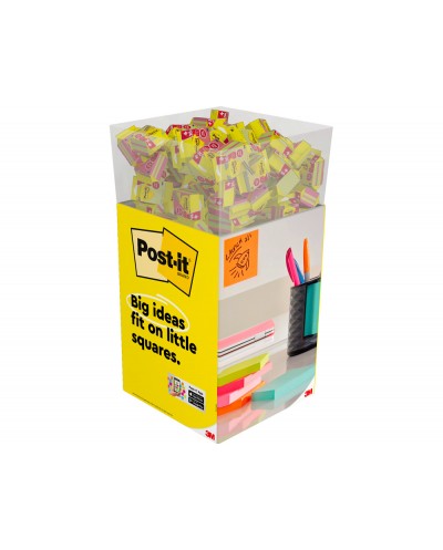 Bloc de notas adhesivas quita y pon post it cubo 76x76 mm expositor suelo de 96 unidades surtidas 400x400x900 mm