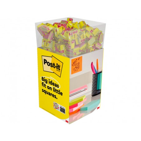Bloc de notas adhesivas quita y pon post it cubo 76x76 mm expositor suelo de 96 unidades surtidas 400x400x900 mm