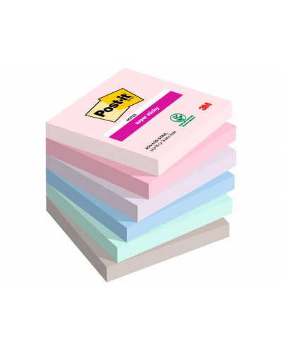 Bloc de notas adhesivas quita y pon post it super sticky soulful 100 pefc 76x76 mm pack de 6 blocs colores