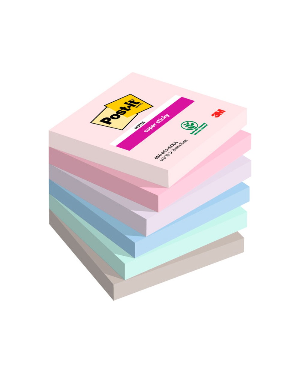Bloc de notas adhesivas quita y pon post it super sticky soulful 100 pefc 76x76 mm pack de 6 blocs colores