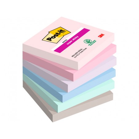 Bloc de notas adhesivas quita y pon post it super sticky soulful 100 pefc 76x76 mm pack de 6 blocs colores