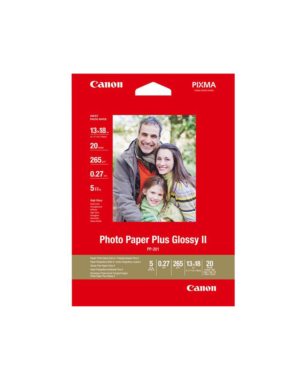 Papel fotografico canon pp 201 glossy ii 13x18 cm 275 gr pack de 20 hojas