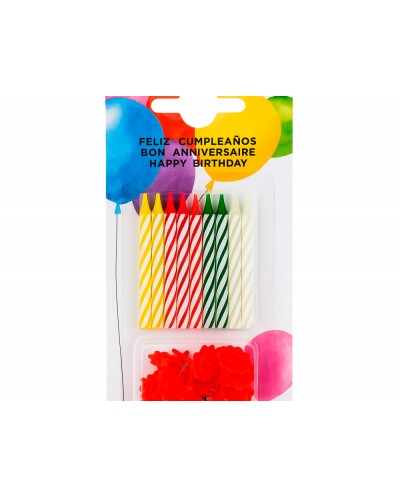 Velas cumpleanos con soporte blister de 20 unidades colores surtidos