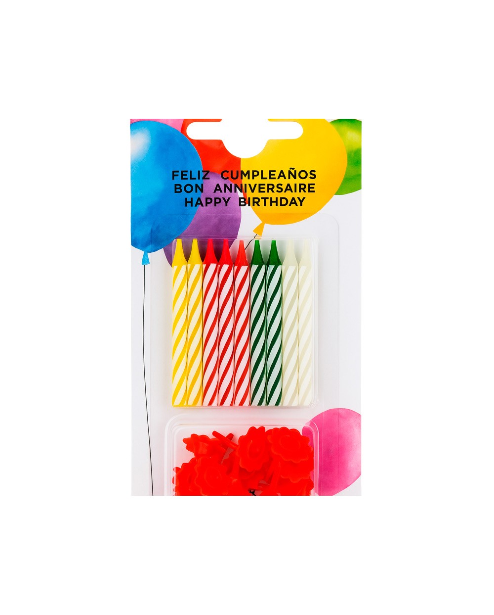 Velas cumpleanos con soporte blister de 20 unidades colores surtidos